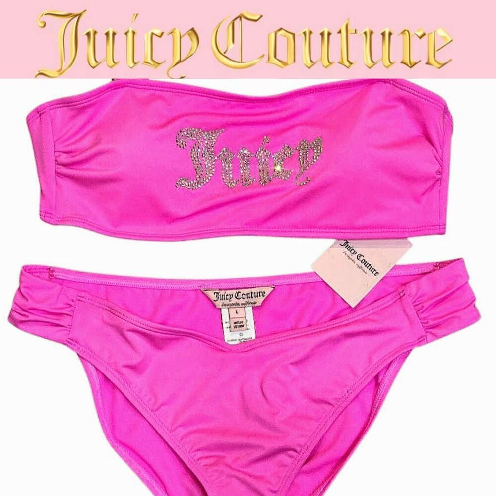 Juicy‎ Couture Rhinestone Logo Bandeu Bikini Set- Mage